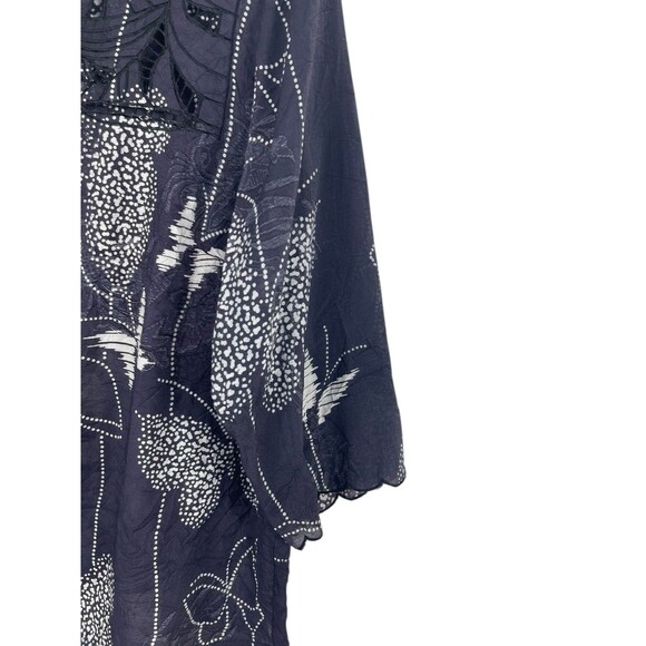 Citron Santa Monica 1X Black White Butterfly Floral Top Button Bamboo Blend READ - Picture 5 of 13